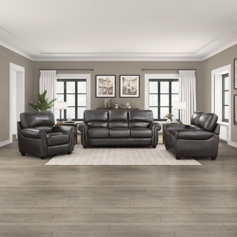 Darby Home Co Neoga 3 Piece Leather Match Living Room Set Wayfair Canada